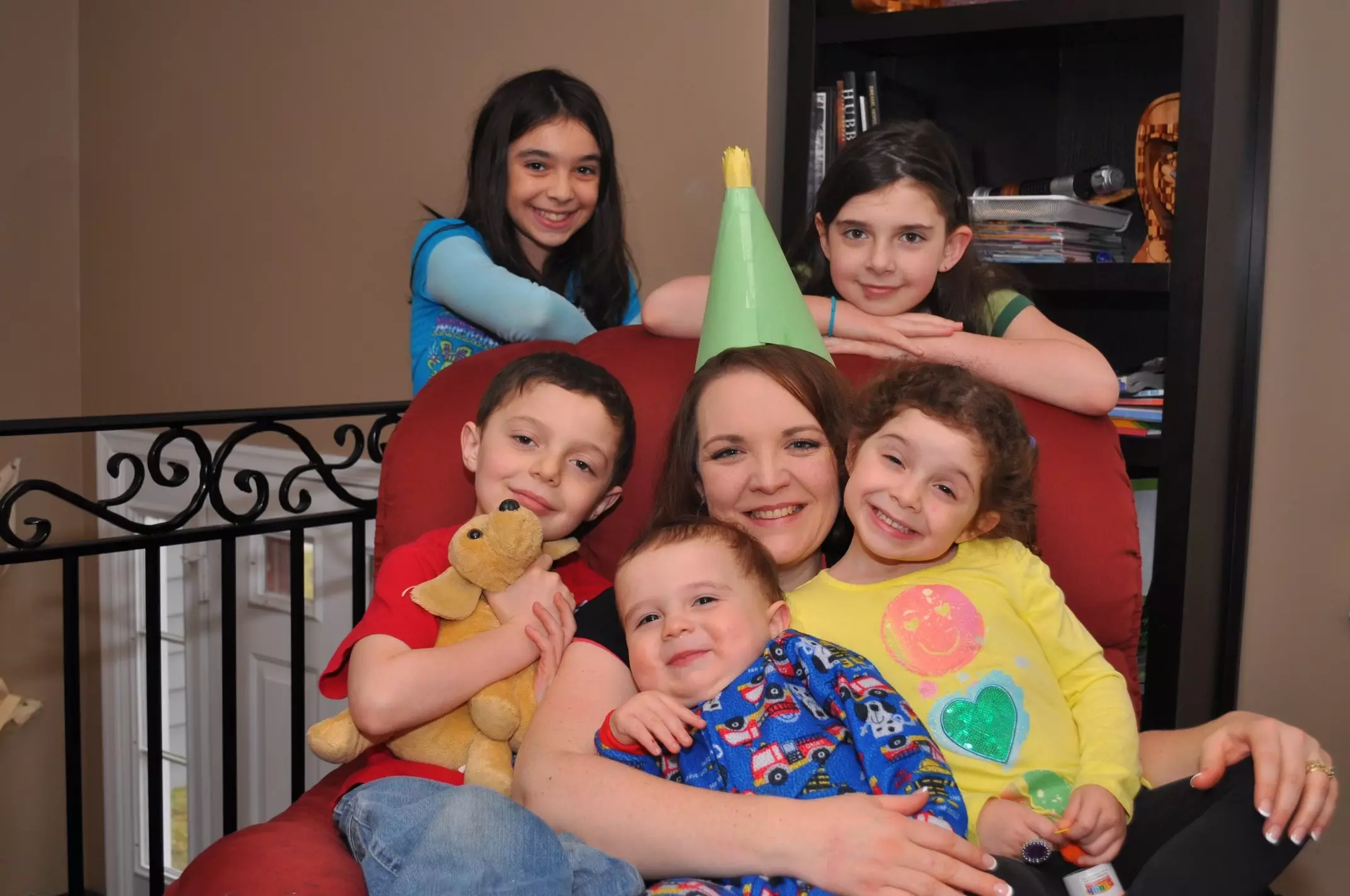 Becky with her five kids — the early homeschool years